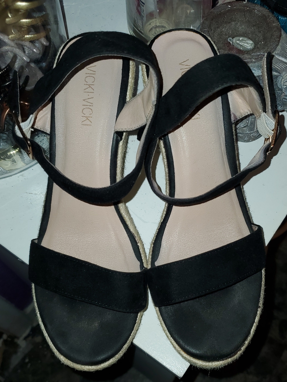 Black Espadrille Platform Ankle-Strap Sandals